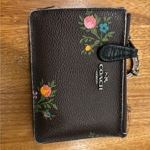 Coach Dark Brown Wallet with Floral Accents